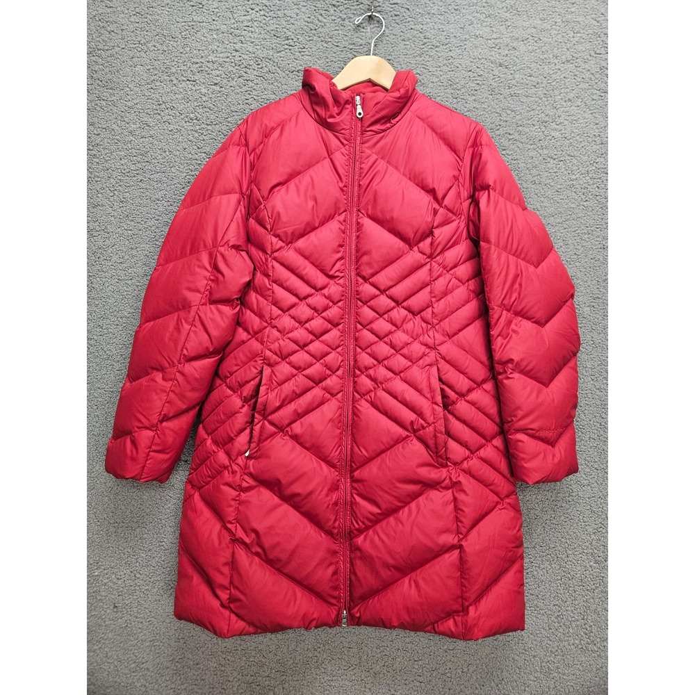 Eddie Bauer Puffer Parka Large Red Chevron Quilted Down Jacket Gorpcore Winter